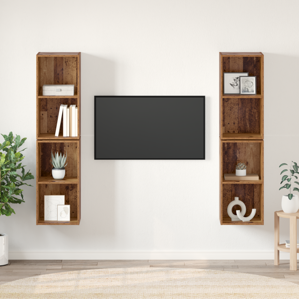 Produktbild för TV-bänkset 4 pcs Gammalt trä 37 x 37 x 72 cm Konstruerat trä