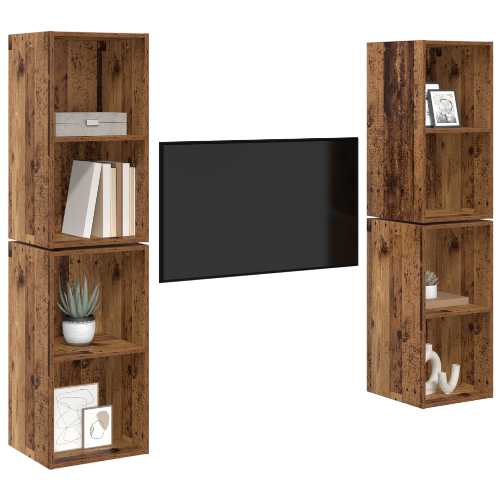 Produktbild för TV-bänkset 4 pcs Gammalt trä 37 x 37 x 72 cm Konstruerat trä