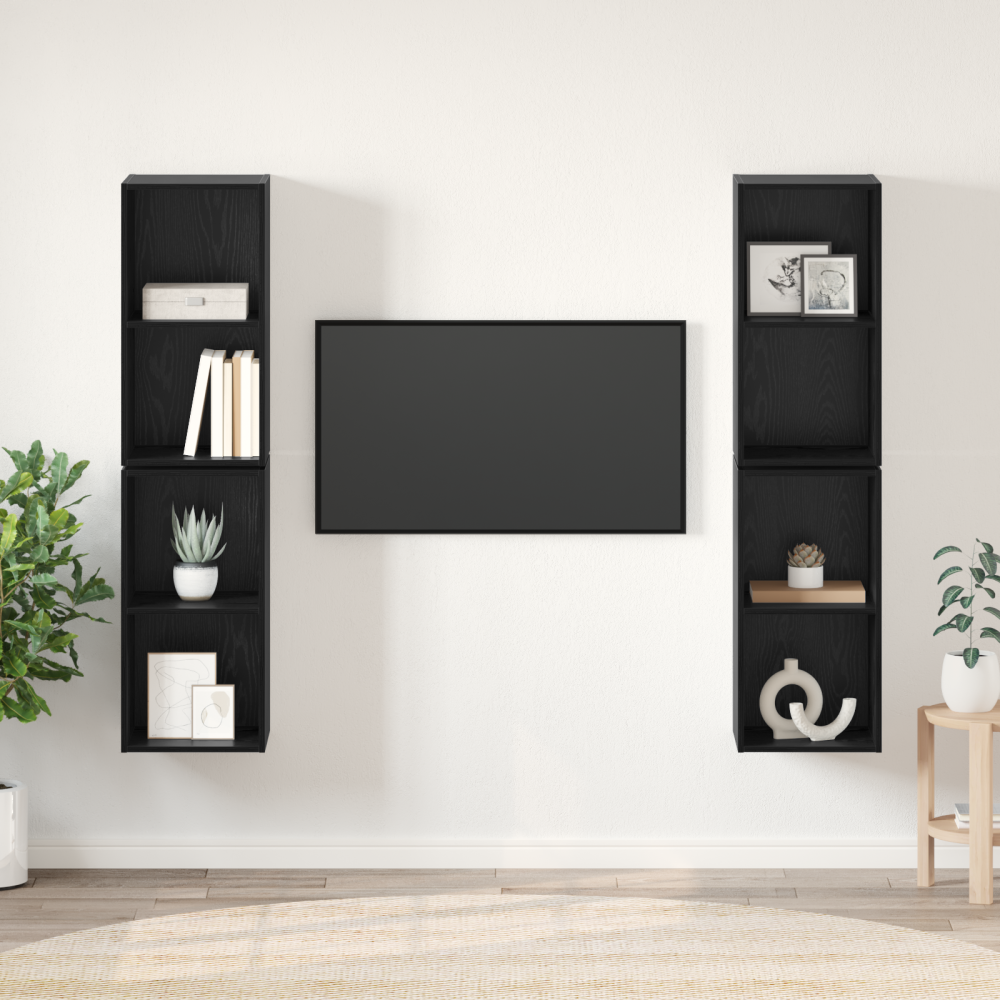 Produktbild för TV-bänkset 4 pcs Svart Ek 37 x 37 x 72 cm Konstruerat trä