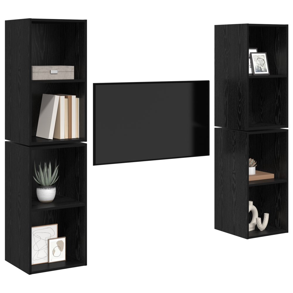 Produktbild för TV-bänkset 4 pcs Svart Ek 37 x 37 x 72 cm Konstruerat trä