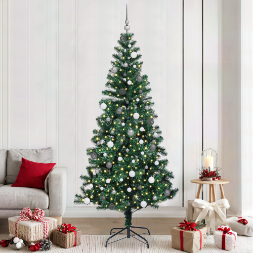 vidaXL Konstgjord Förbelyst Julgran Grön 240 cm PVC och metall