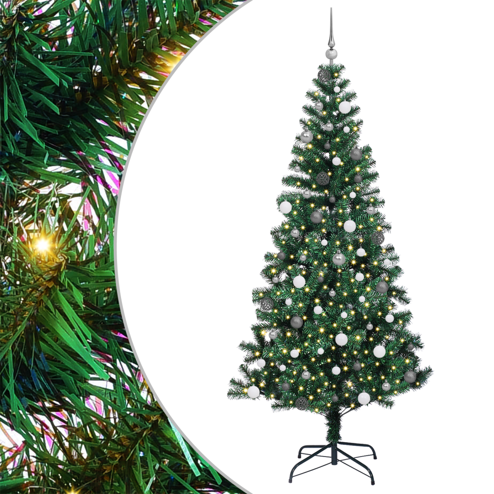 Produktbild för Konstgjord Förbelyst Julgran Grön 240 cm PVC och metall