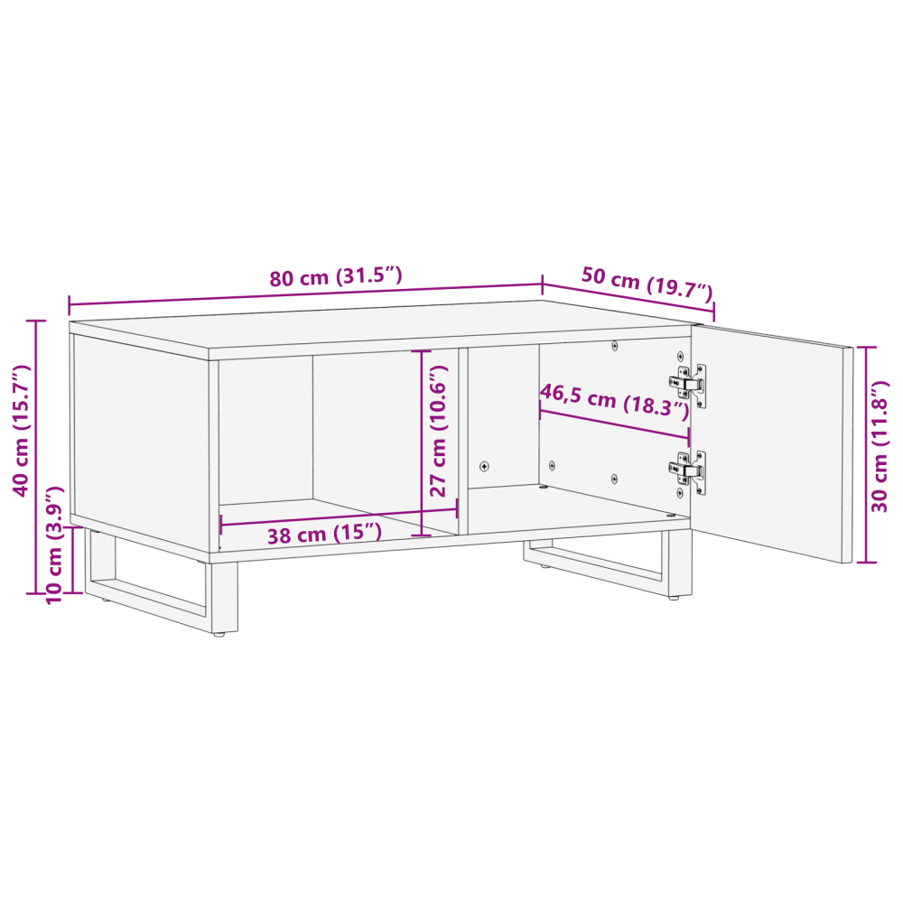 Produktbild för Kaffeebord Vit 80 x 50 x 40 cm Konstruerat trä
