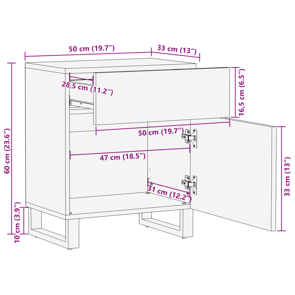 Produktbild för Nattduksbord Vit 50 x 33 x 60 cm Konstruerat trä