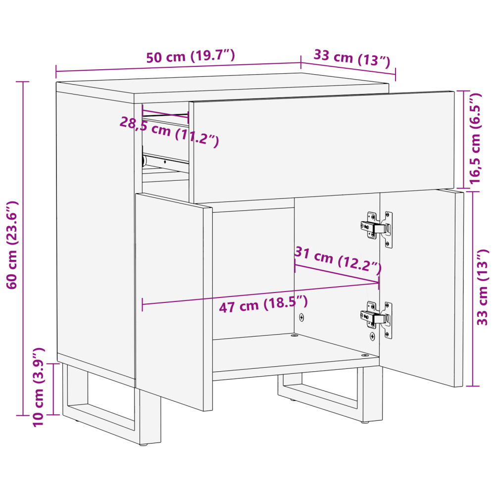 Produktbild för Nattduksbord Vit 50 x 33 x 60 cm Konstruerat trä
