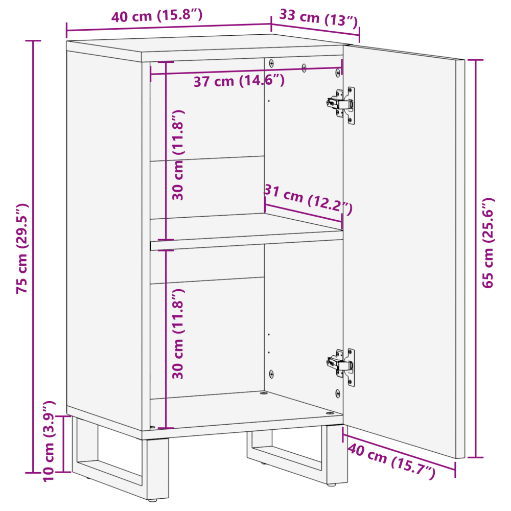 Produktbild för Skåp Vit 40 x 33 x 75 cm massivt mangoträ