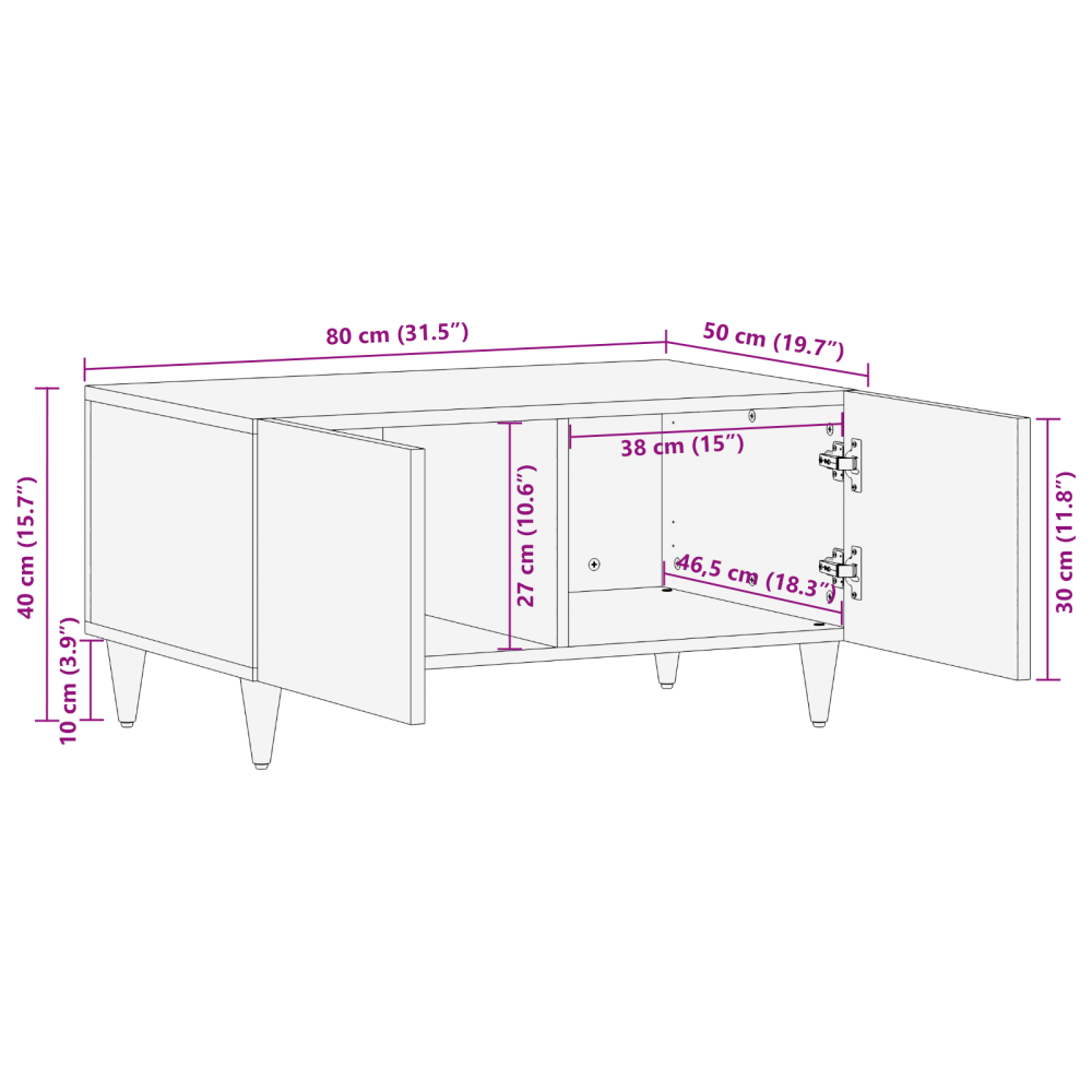 Produktbild för Kaffeebord 80 x 50 x 40 cm Massivt mangoträ