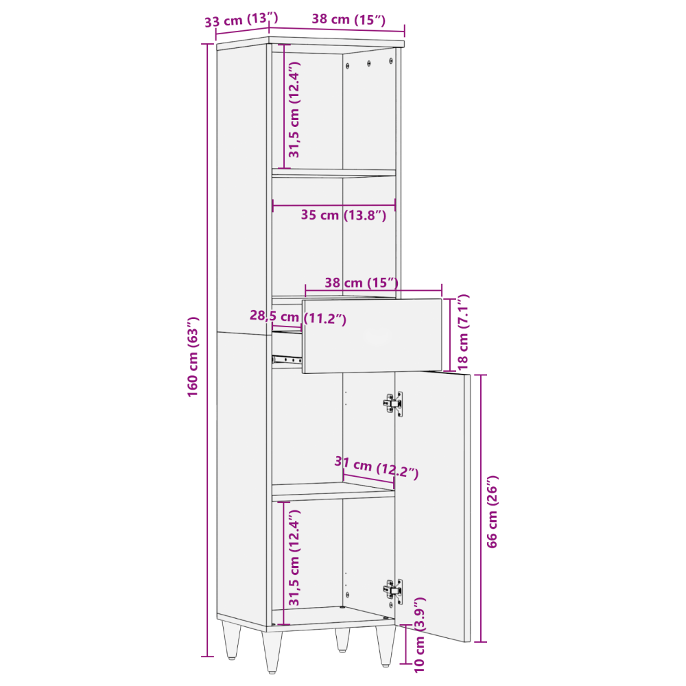 Produktbild för Sideboard med låda Brun 38 x 33,5 x 160 cm Massivt mangoträ