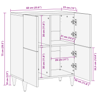 Produktbild för Sideboard Brun 60 x 33,5 x 75 cm Massivt mangoträ
