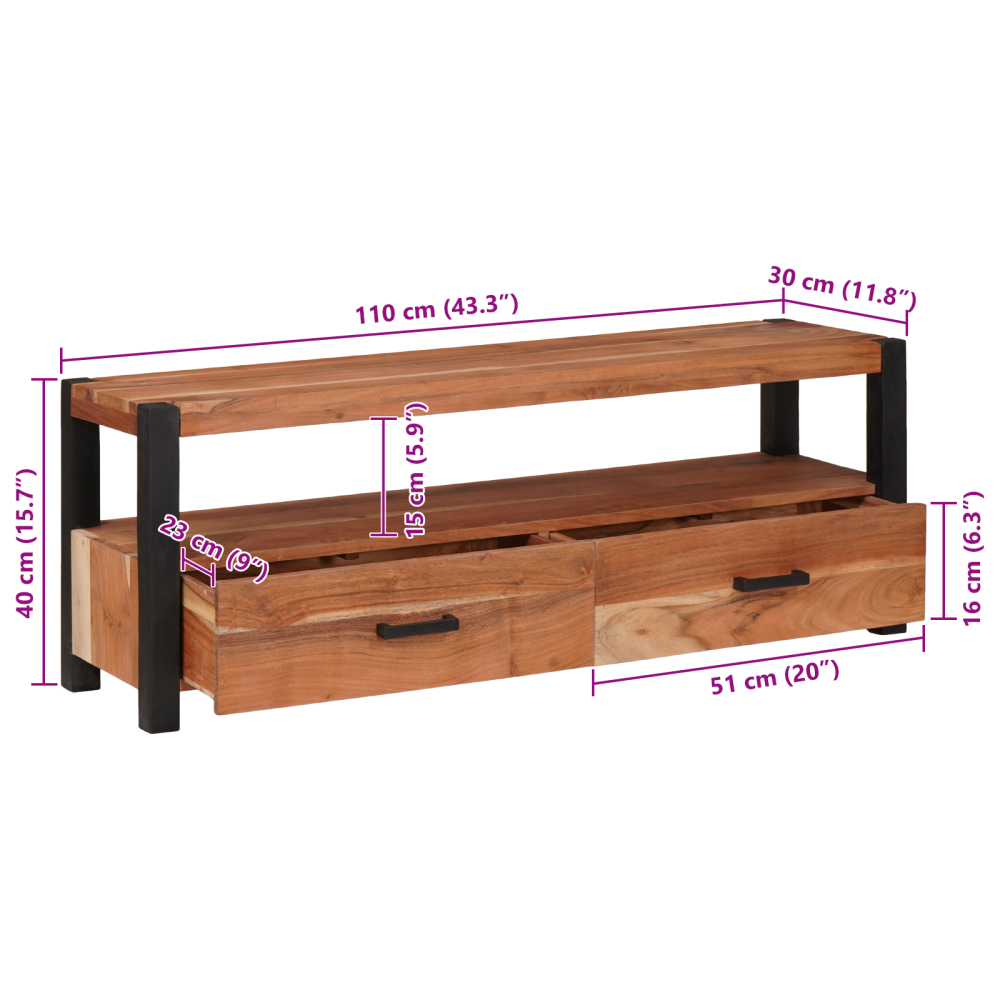 Produktbild för TV-skåp med låda med hylla Brun 110 x 30 x 40 cm massivt akacia