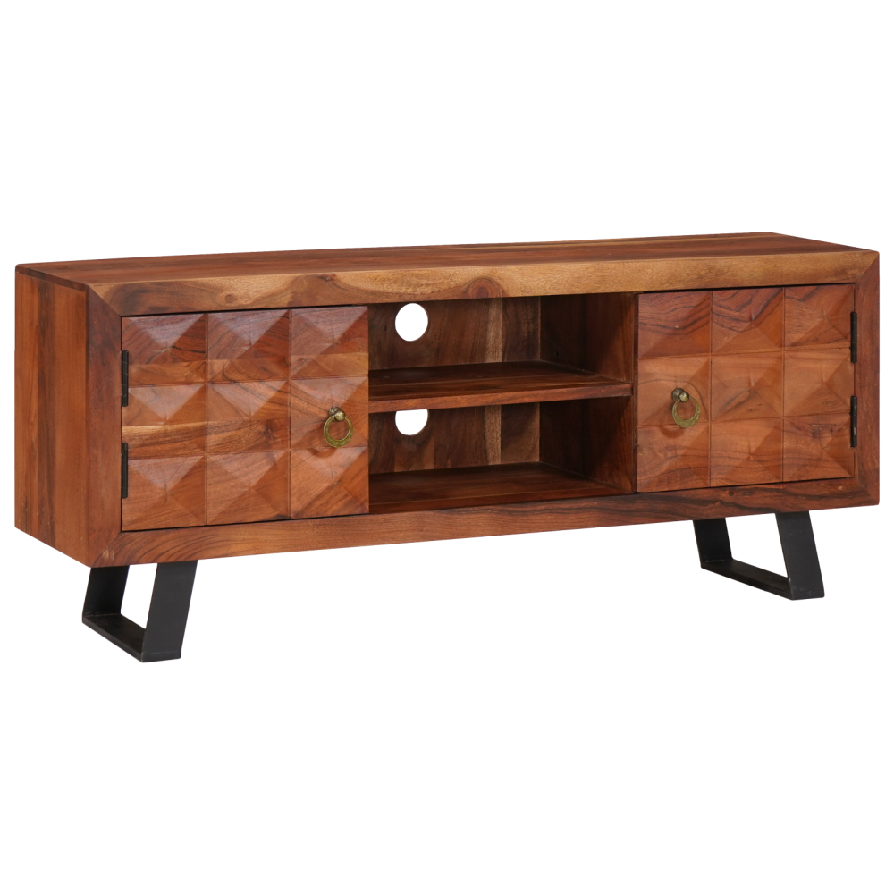 Produktbild för TV-skåp med hylla honungsbrun 112 x 30 x 48 cm massivt akacia