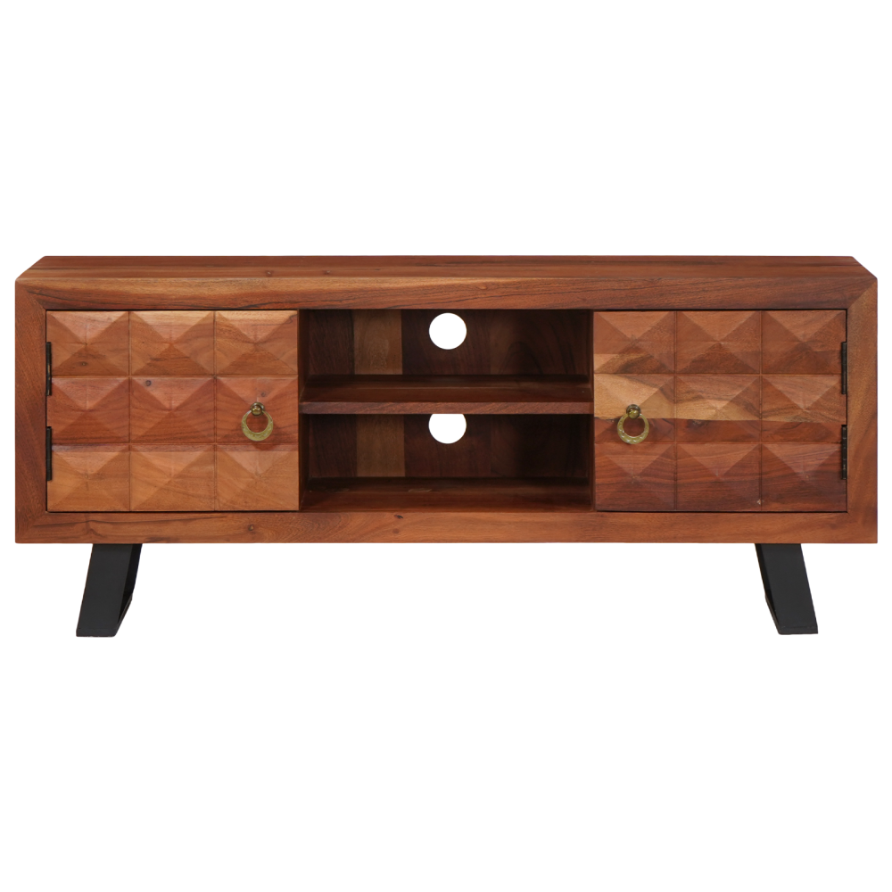 Produktbild för TV-skåp med hylla honungsbrun 112 x 30 x 48 cm massivt akacia