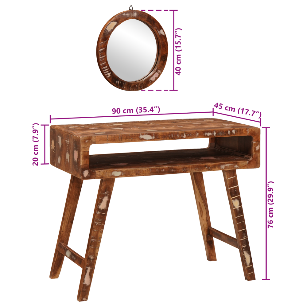 Produktbild för Smyckebord med spegel Brun 90 x 76 x 45 cm Solid återvunnen trä