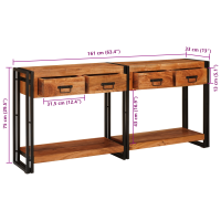 Produktbild för Konsolbord 2 pcs Brun 161 x 33 x 75 cm Massivt Akaciaträ