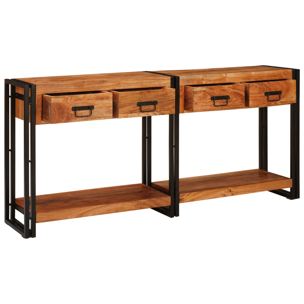 Produktbild för Konsolbord 2 pcs Brun 161 x 33 x 75 cm Massivt Akaciaträ