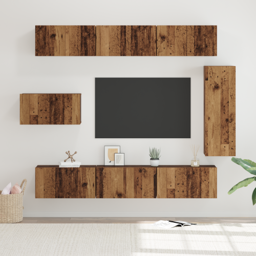 vidaXL TV-bänkset Väggmonterad 8 pcs Gammalt trä Konstruerat trä
