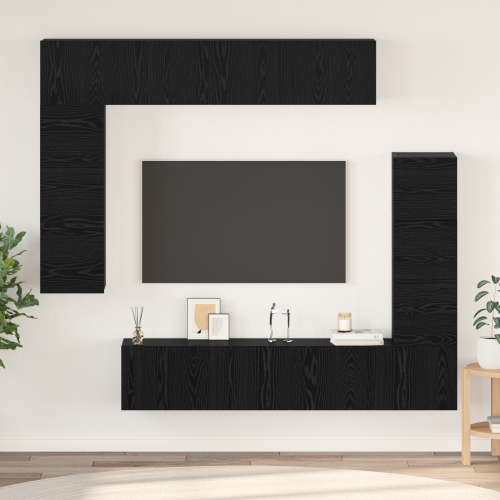 vidaXL TV-bänkset Väggmonterad 8 pcs Svart Ek Konstruerat trä
