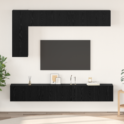 vidaXL TV-bänkset Väggmonterad 6 pcs Svart Ek Konstruerat trä