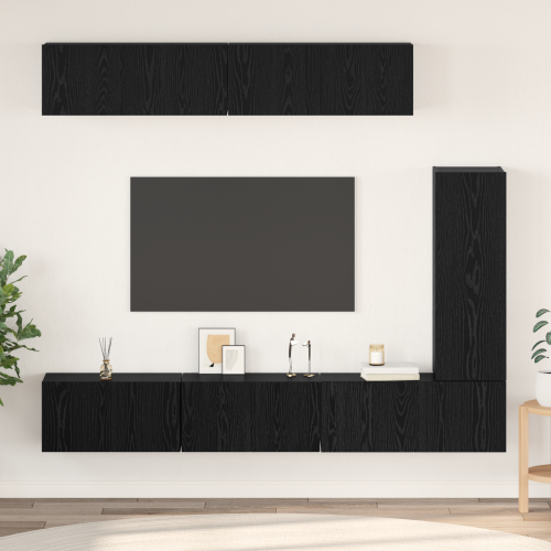 vidaXL TV-bänkset Väggmonterad 6 pcs Svart Ek Konstruerat trä
