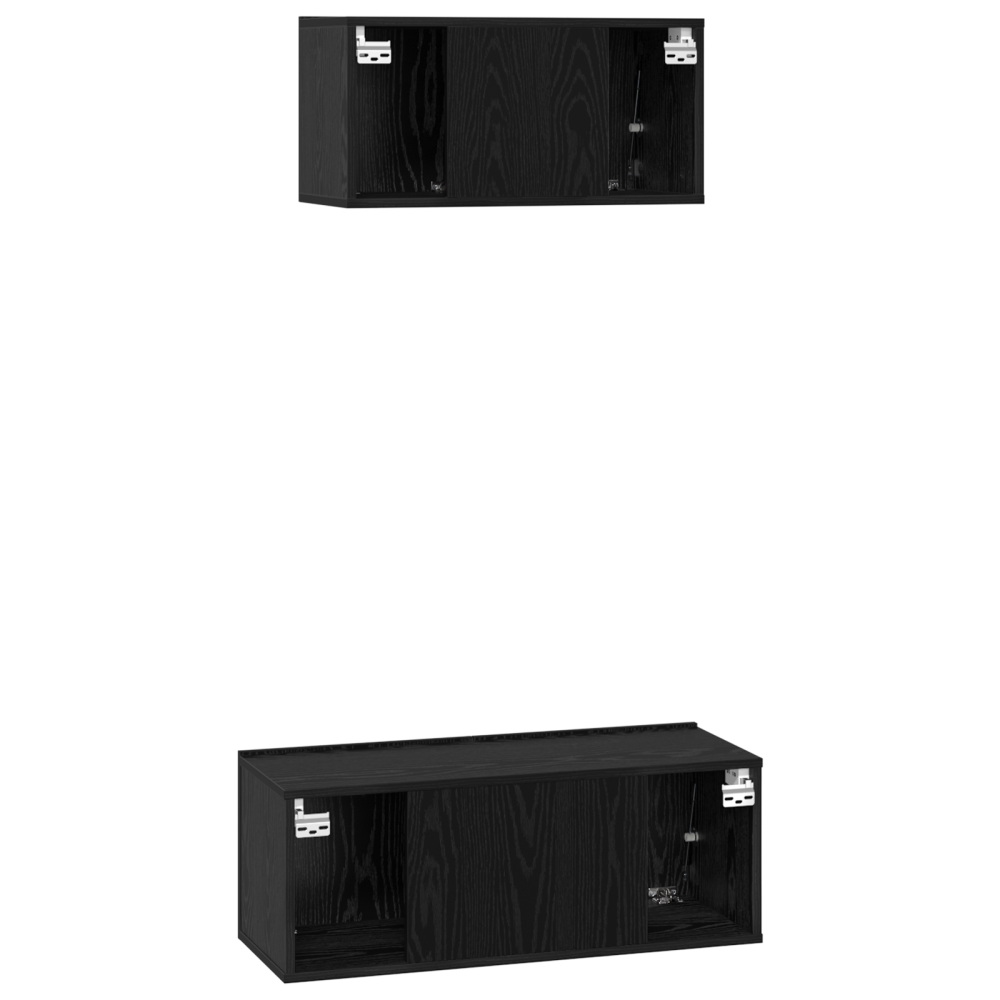 Produktbild för TV-bänkset Väggmonterad 2 pcs Svart Ek Konstruerat trä