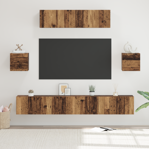 vidaXL TV-bänkset Väggmonterad 7 pcs Gammalt trä Konstruerat trä