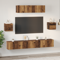 Produktbild för TV-bänkset Väggmonterad 7 pcs Gammalt trä Konstruerat trä