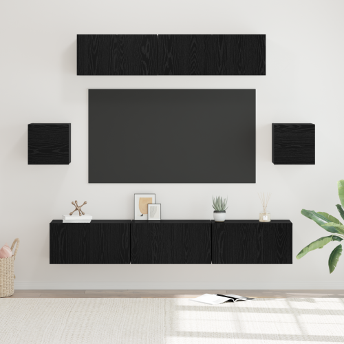 vidaXL TV-bänkset Väggmonterad 7 pcs Svart Ek Konstruerat trä