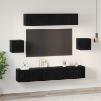 Produktbild för TV-bänkset Väggmonterad 7 pcs Svart Ek Konstruerat trä