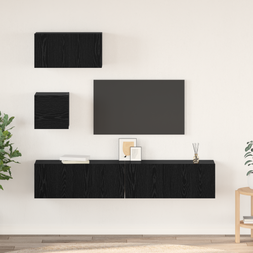 vidaXL TV-bänkset Väggmonterad 4 pcs Svart Ek Konstruerat trä