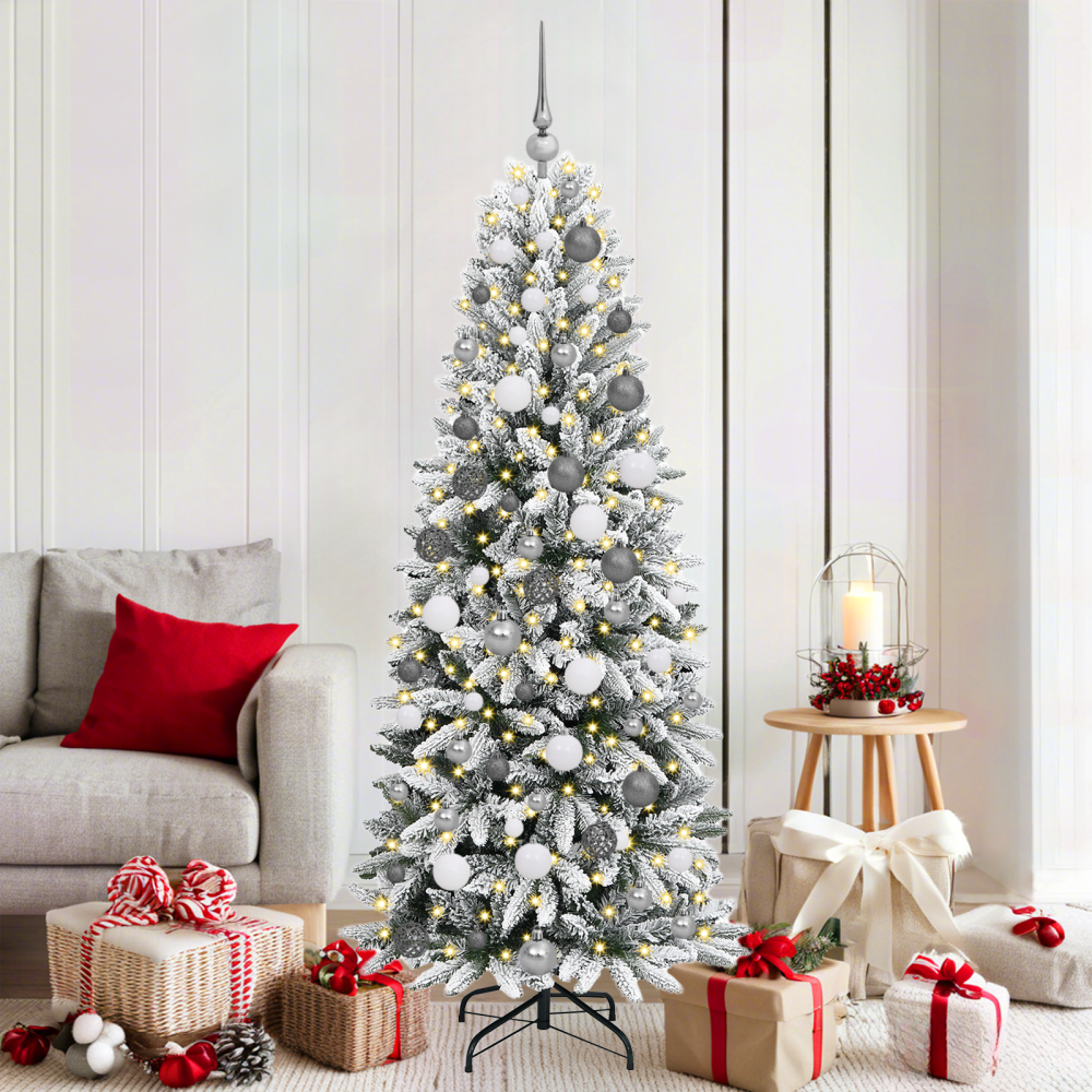 Produktbild för Konstgjord julgran Vit 180 cm PVC, Plast, Stål och PE