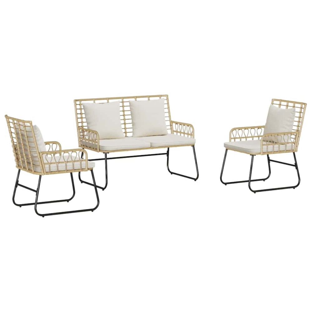 Produktbild för Trädgårdsmöbelset 3 pcs Brun och Kräm konstrotting