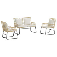 Produktbild för Trädgårdsmöbelset 3 pcs Brun och Kräm konstrotting