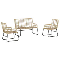 Produktbild för Trädgårdsmöbelset 3 pcs Brun och Kräm konstrotting