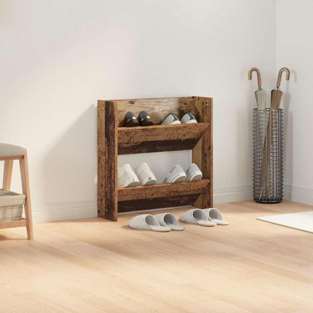 Produktbild för Skoskåp med hylla Gammalt trä 60 x 18 x 60 cm Konstruerat trä