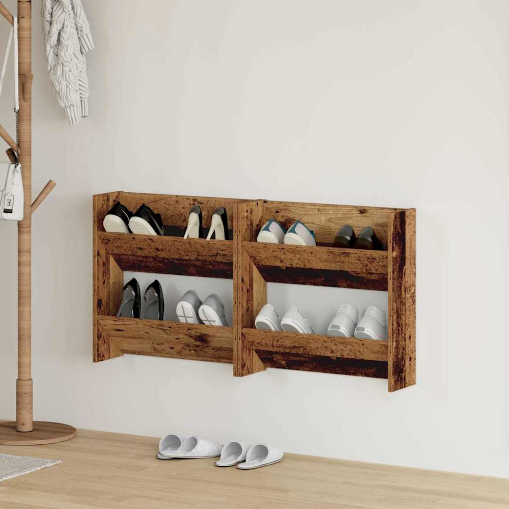 Produktbild för Skoskåp 2 pcs Gammalt trä 60 x 18 x 60 cm Konstruerat trä