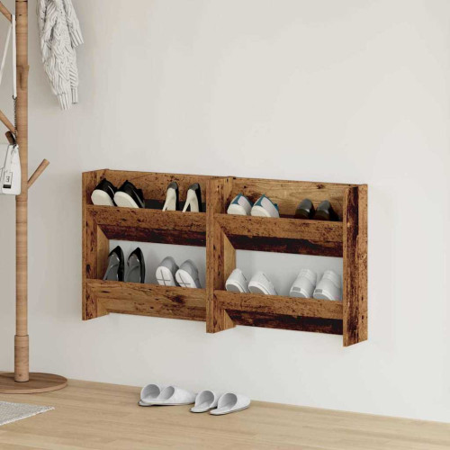 vidaXL Skoskåp 2 pcs Gammalt trä 60 x 18 x 60 cm Konstruerat trä