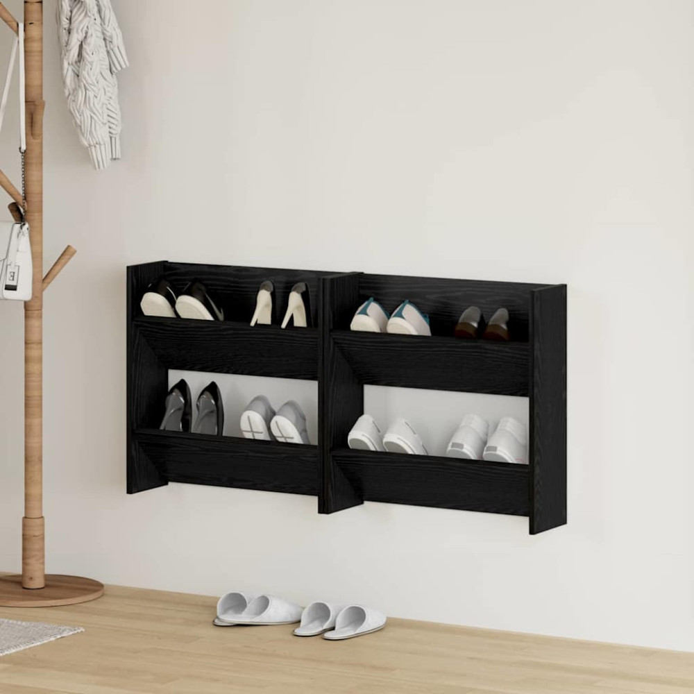 Produktbild för Skoskåp 2 pcs Svart Ek 60 x 18 x 60 cm Konstruerat trä