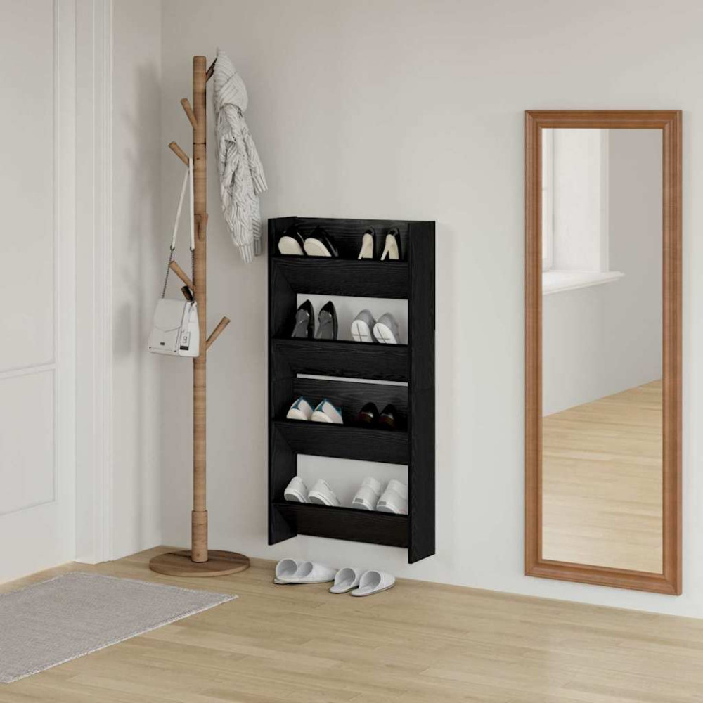 Produktbild för Skoskåp 2 pcs Svart Ek 60 x 18 x 60 cm Konstruerat trä