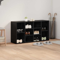 Produktbild för Skobänk med hylla Svart Ek 103 x 30 x 54,5 cm Konstruerat trä