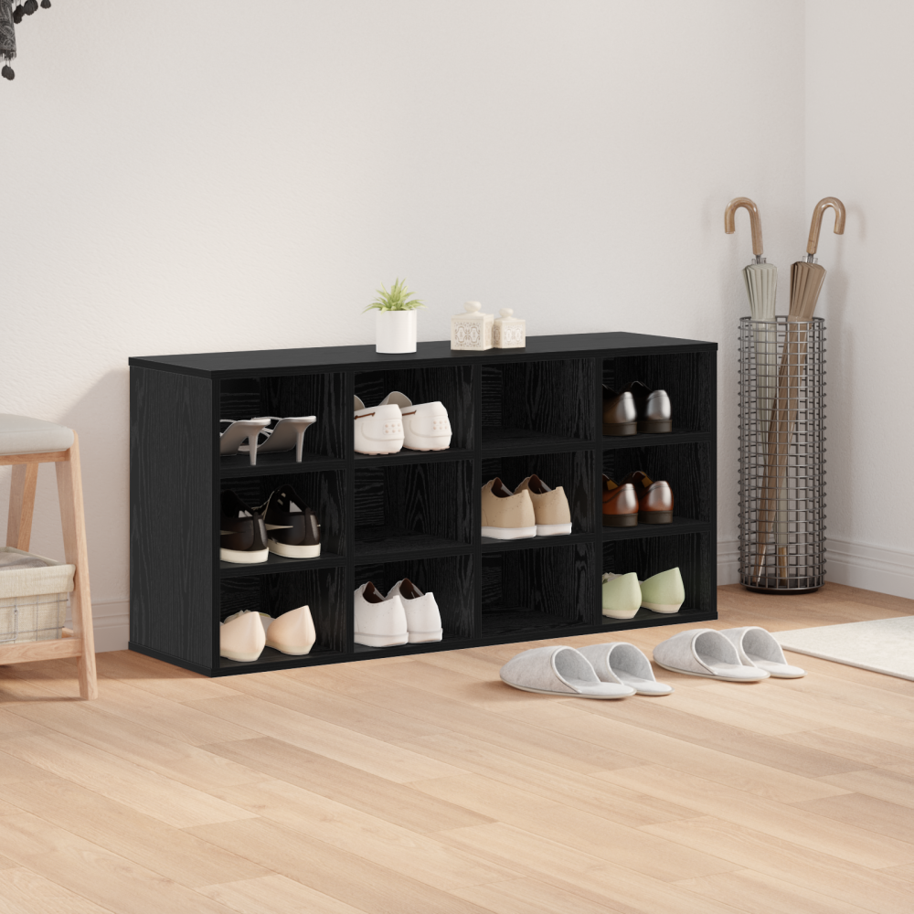 Produktbild för Skoskåp med hylla Svart Ek 103 x 30 x 51 cm Konstruerat trä