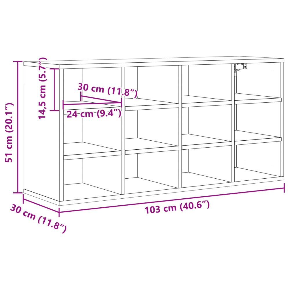 Produktbild för Skoskåp med hylla Svart Ek 103 x 30 x 51 cm Konstruerat trä