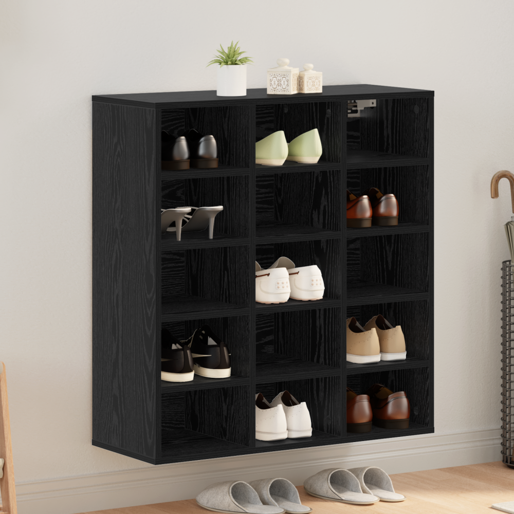 Produktbild för Skoskåp med hylla Svart Ek 77,5 x 30 x 83,5 cm Konstruerat trä