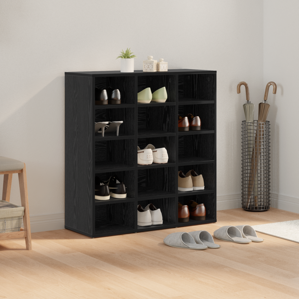 Produktbild för Skoskåp med hylla Svart Ek 77,5 x 30 x 83,5 cm Konstruerat trä