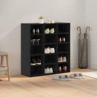 Produktbild för Skoskåp med hylla Svart Ek 77,5 x 30 x 83,5 cm Konstruerat trä