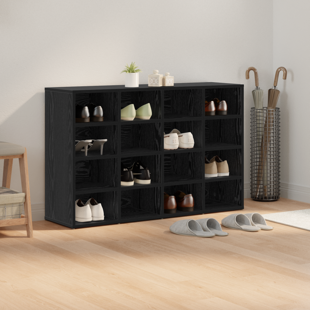 Produktbild för Skoskåp med hylla Svart Ek 103 x 30 x 67 cm Konstruerat trä