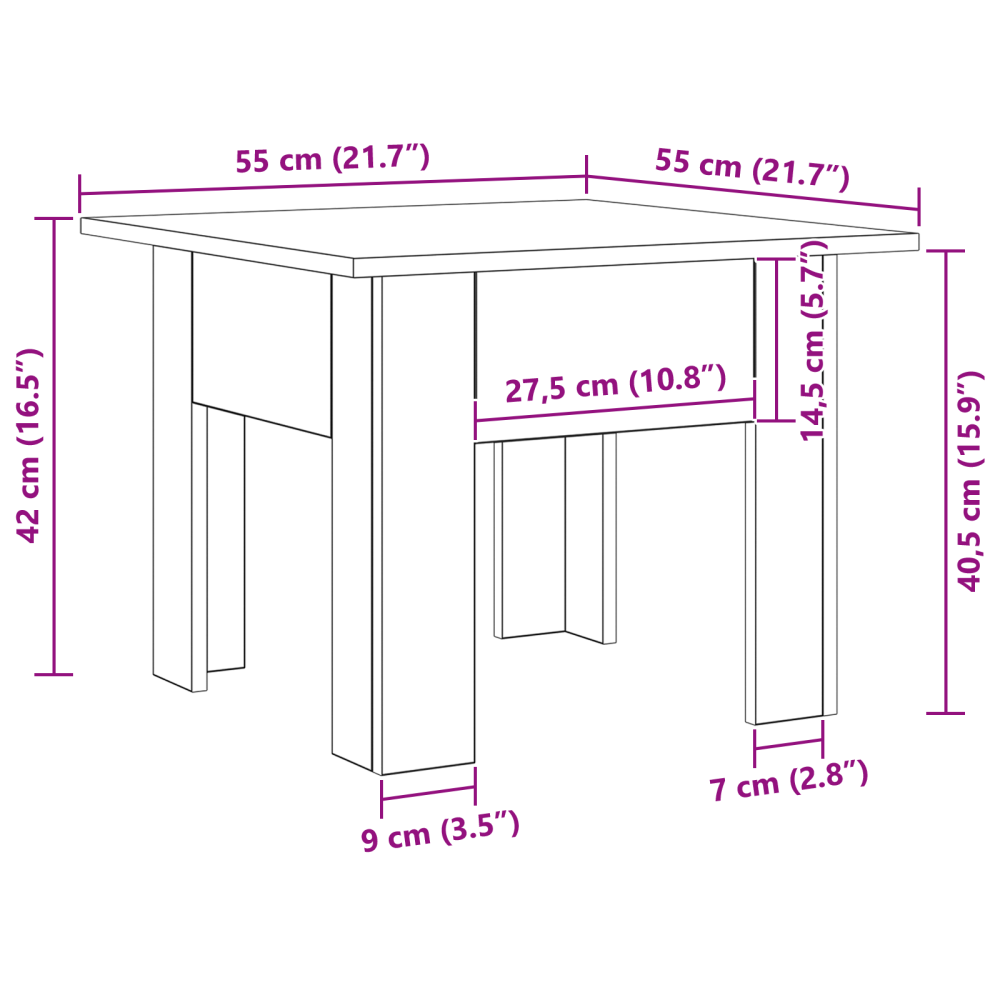 Produktbild för Kaffeebord Svart Ek 55 x 55 x 42 cm Konstruerat trä