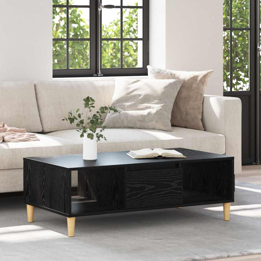 Produktbild för Kaffeebord Svart Ek 102 x 55 x 35 cm Konstruerat trä