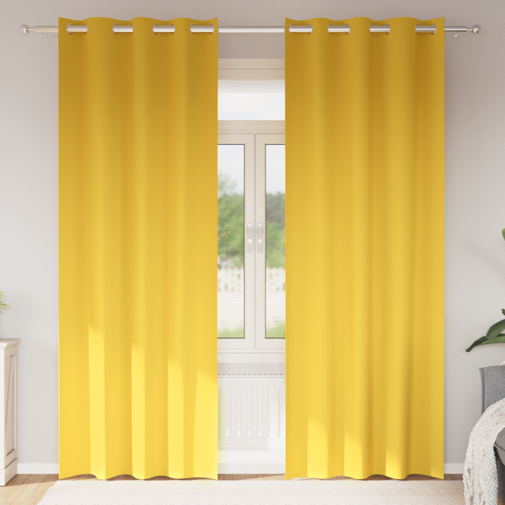 Produktbild för Mörkläggningsgardiner med Ringar 2 pcs Senapsgul 260 x 140 cm