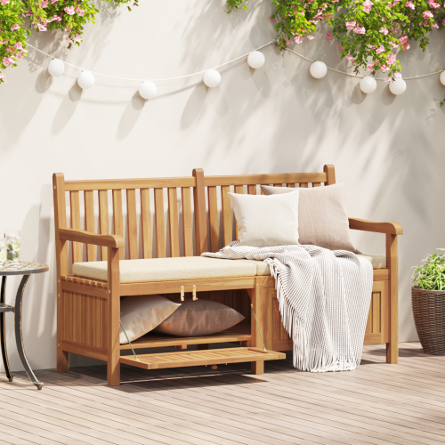 vidaXL Trädgårdsbänk med lagring 150 x 60 x 90 cm Massivt teakträ