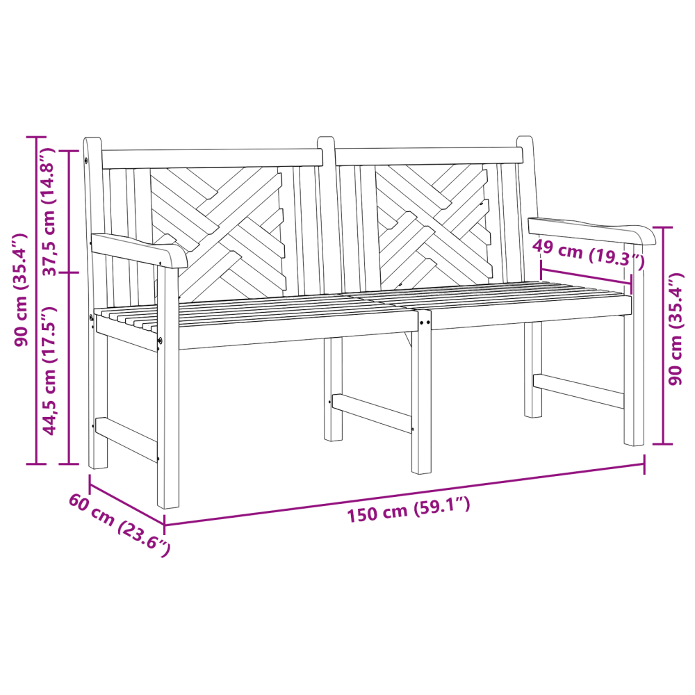 Produktbild för Trädgårdsbänk 150 x 60 x 90 cm Massivt teakträ